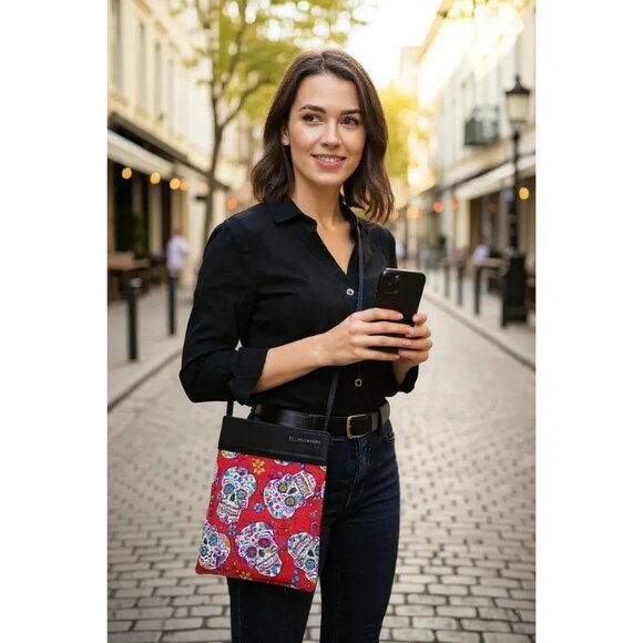 Handcrafted Crossbody Bag With Sugar Skull Pattern - Picture 1 of 8